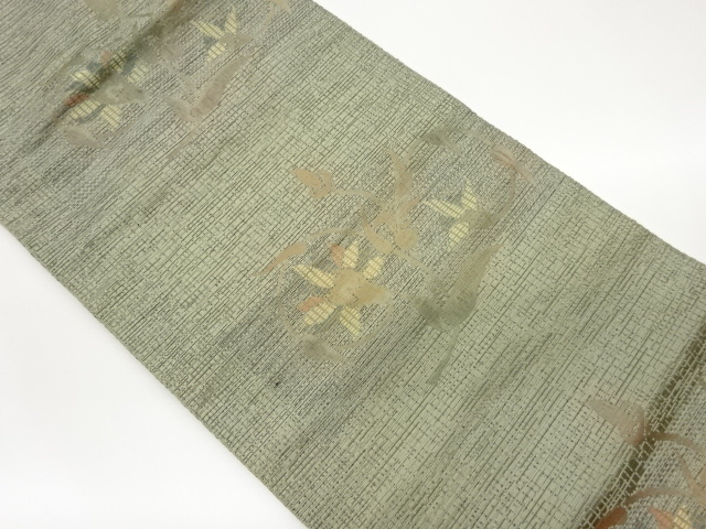 JAPANESE NAGOYA OBI / CHIKUZEN HAKATA / WOVEN FLORAL PLANTS